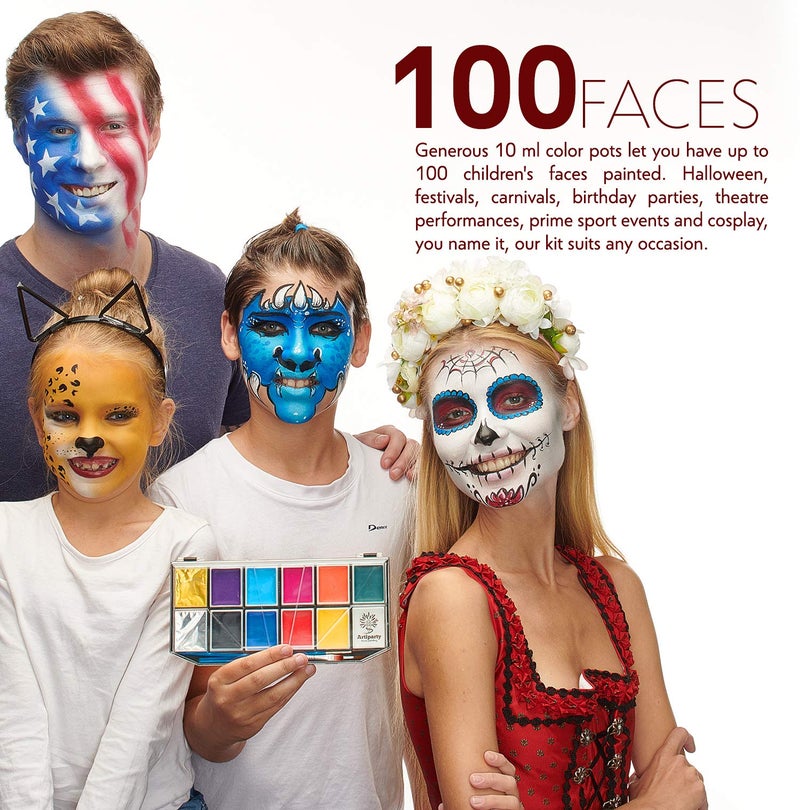 Artiparty Face Paint Kit â€“ Non-Toxic & Hypoallergenic â€“ Professional Face Painting Kit for Kids & Adults â€“ Cosplay Makeup Kit â€“ Easy to Apply & Remove â€“ Leakproof Dry Glitters - Image 4